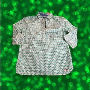 Talbots NWT Green & White Apple Print 3/4 Sleeve Collared Dress Shirt Size 8